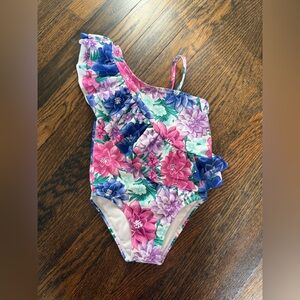 Janie & Jack Floral Ruffle One-shoulder Toddler Swimsuit - Pink, Green, Blue